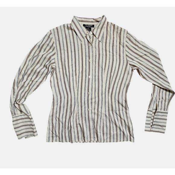Et Vous Tops - Et Vous Fine Silk Striped Button Up Long Sleeve Top Collared Womens L Slim
